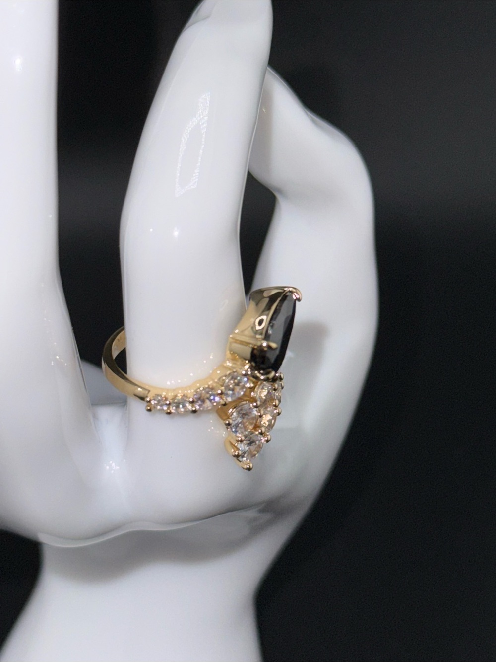 Bomb Party Black Onyx CZ Statement Ring Size 7 NWT